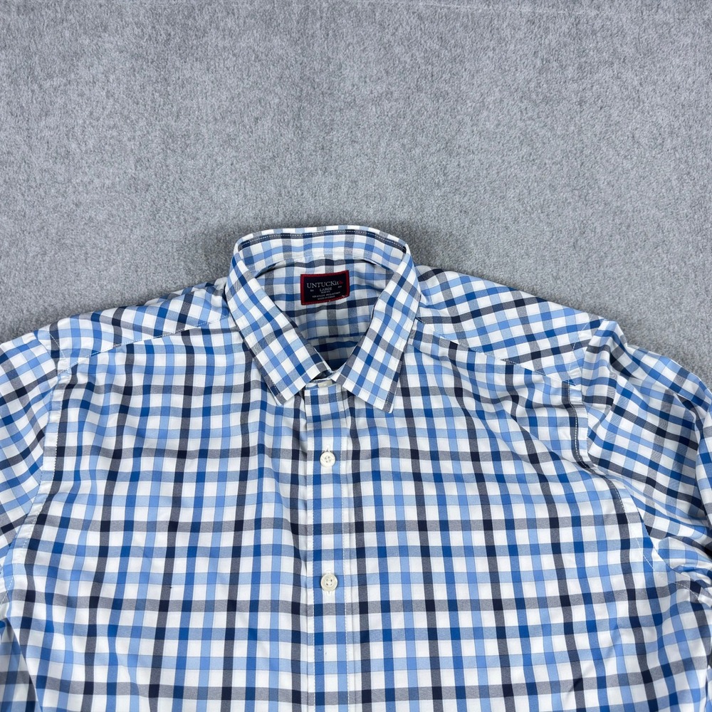 UNTUCKit Slim Fit Shirt Mens L Blue Gingham Check Nylon Button Up